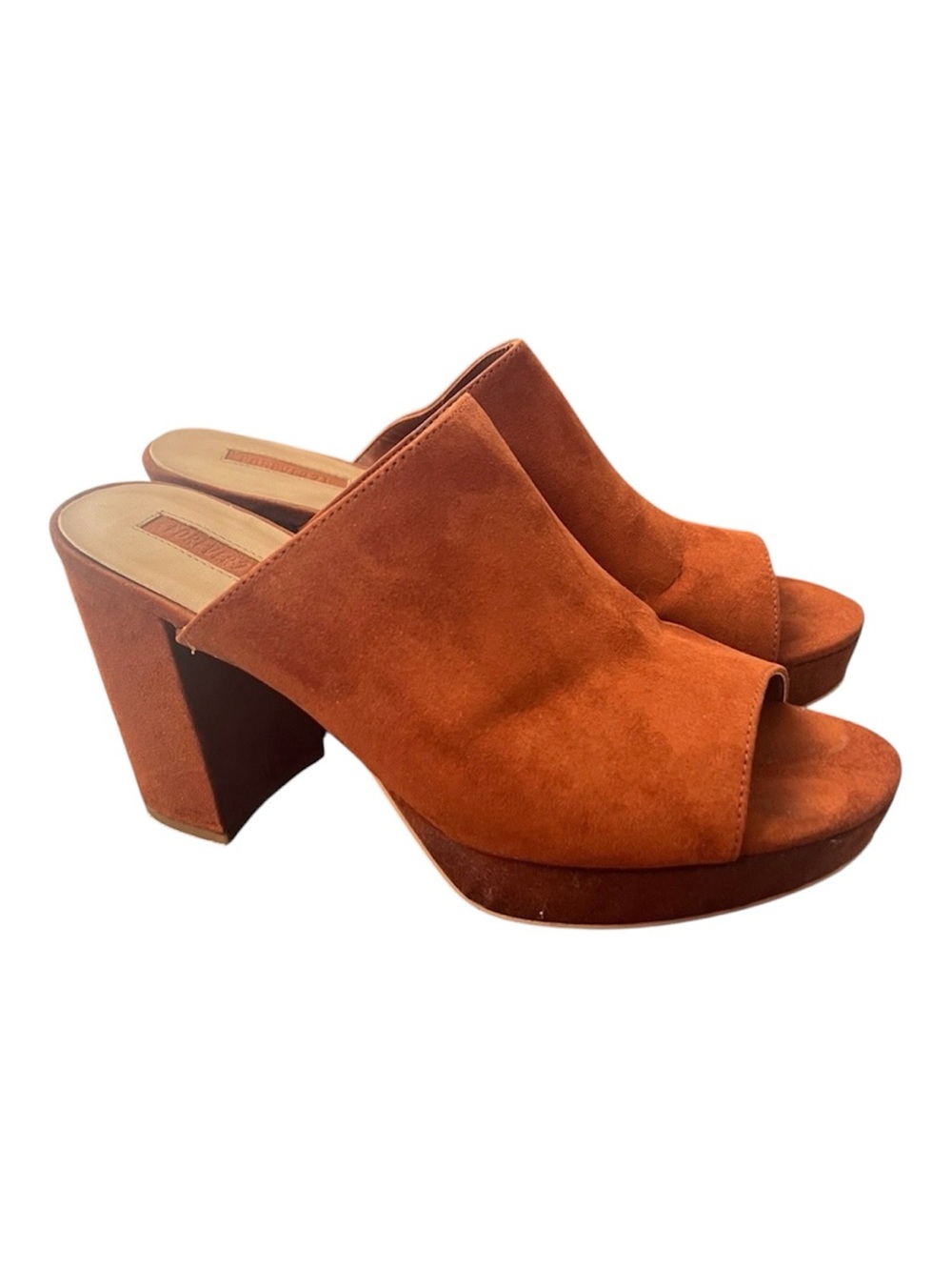 Forever 21 Rust Suede Platform Mule Heels